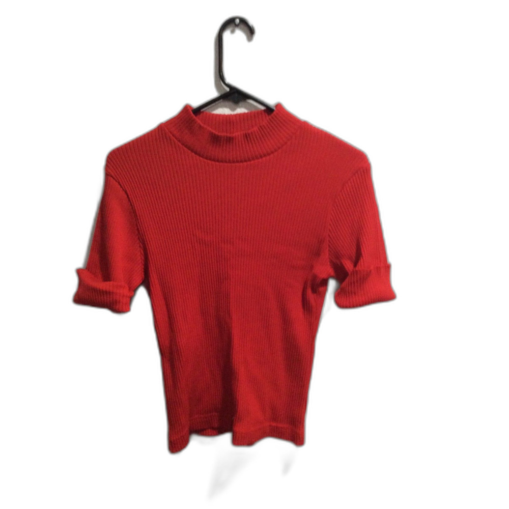 Red short sleeve Vintage high collar sweater Large L Made in US